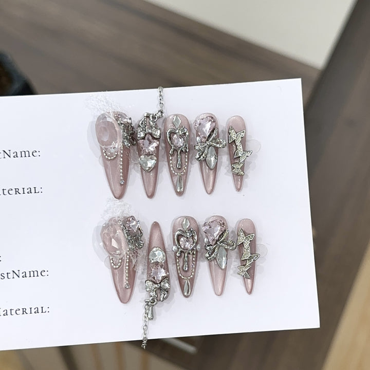 Glamorous Rhinestone-Embellished Stiletto Press-On Nails