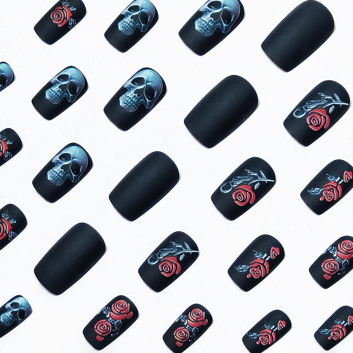 Gothic Skull and Rose Nail Art Kalsten