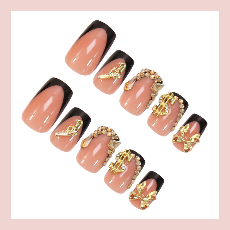 Artificial nail set with luxurious 3D decorations and elegant glitter details Kalsten
