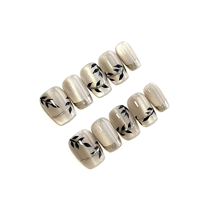 Artistic Press-On Nail Set with Floral Accents