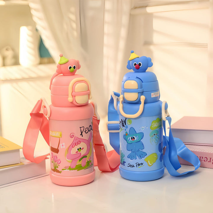 Women's insulated drinking bottle with practical carrying strap and cheerful character design Kalsten