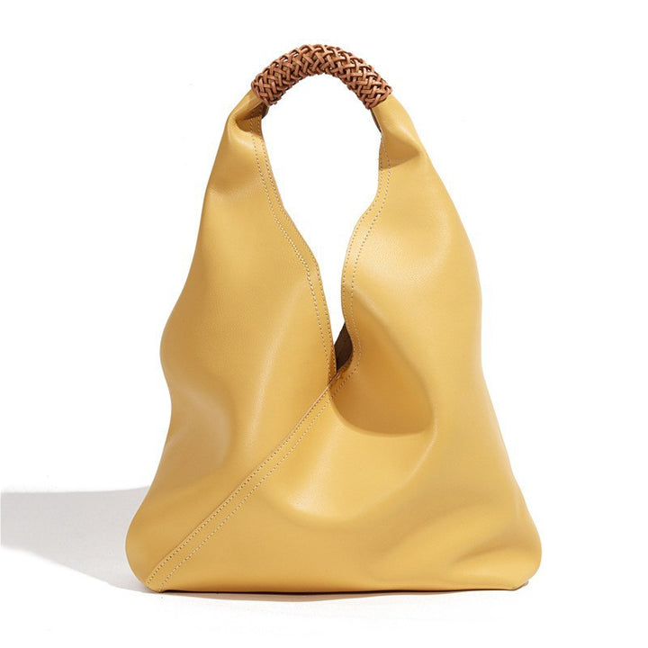 Sculptural Slouch Leather Hobo Tote with Braided Top Handle