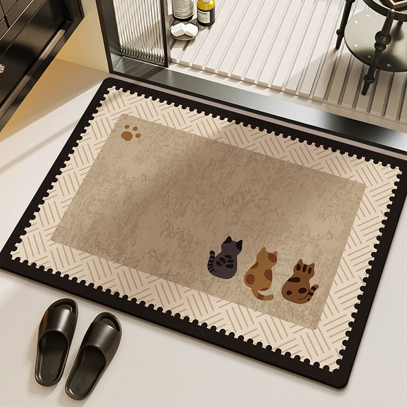 Cat-Themed Plush Kitchen Area Mat Kalsten