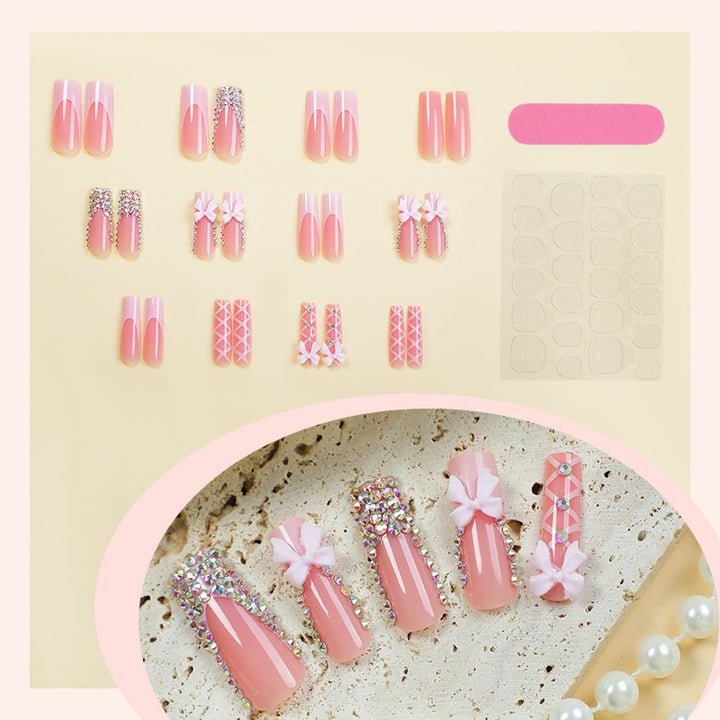 Artificial nail set with glitter and bow motif Kalsten