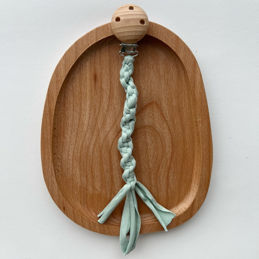 Braided Cotton Pacifier Clip with Wooden Safety Clamp
