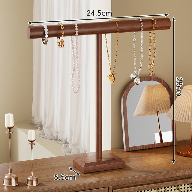 Wooden T-Bar Jewelry Organizer Stand for Necklace and Bracelet Display
