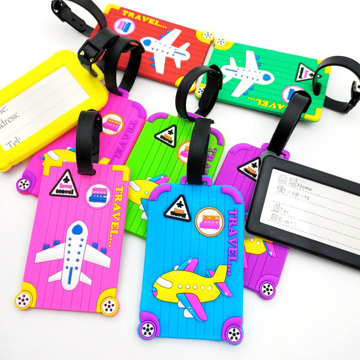 silicone cartoon airplane luggage tags with adjustable faux leather strap Kalsten
