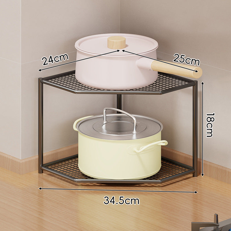Corner Three-Tier Hexagonal Metal Mesh Kitchen Pot and Pan Organizer Rack