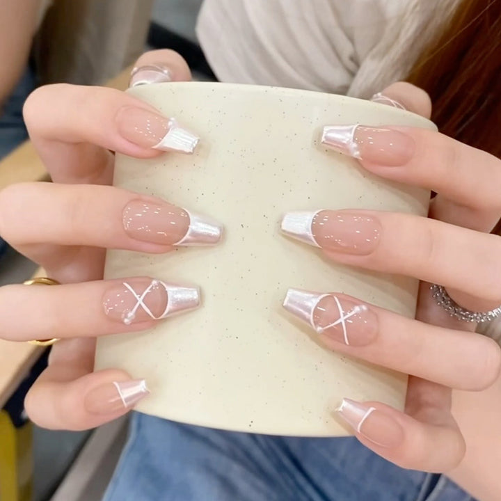 Artistic Long-Lasting Press-On Nails with Elegant French Accent Kalsten