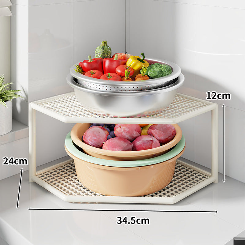 Three-Tier Corner Kitchen Countertop Organizer Shelf with Ventilated Metal Trays