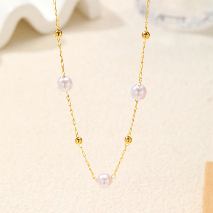 Elegant Pearl and Gold Chain Necklace Kalsten