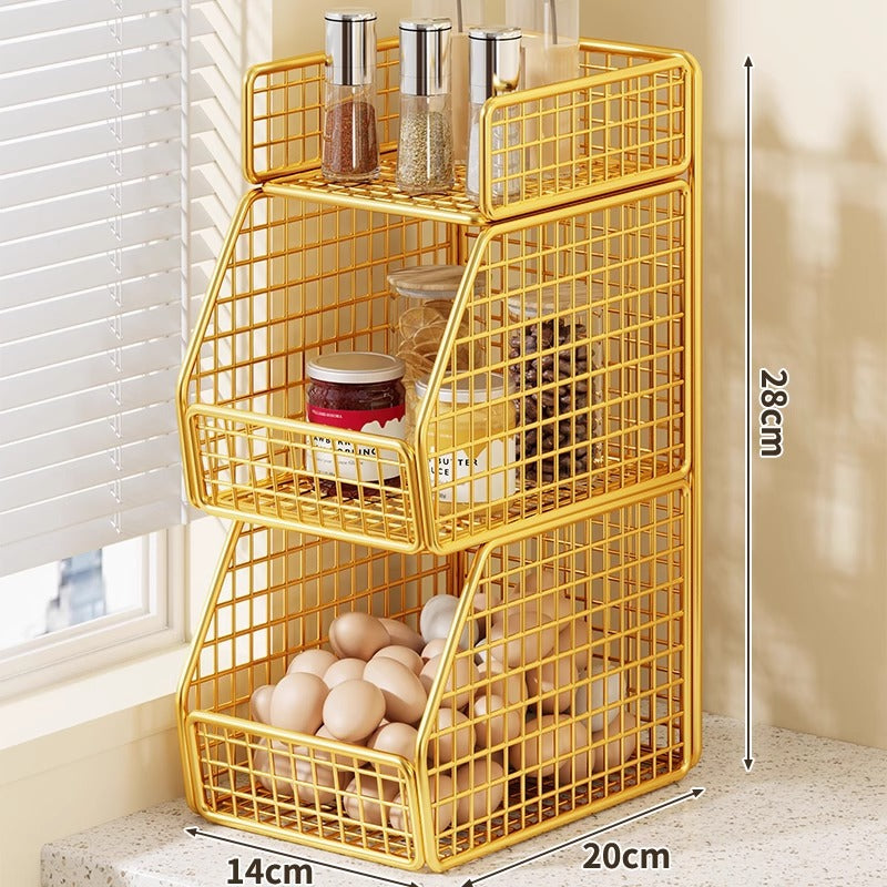 Stackable Two-Basket and Top Shelf Wire Countertop Pantry Organizer