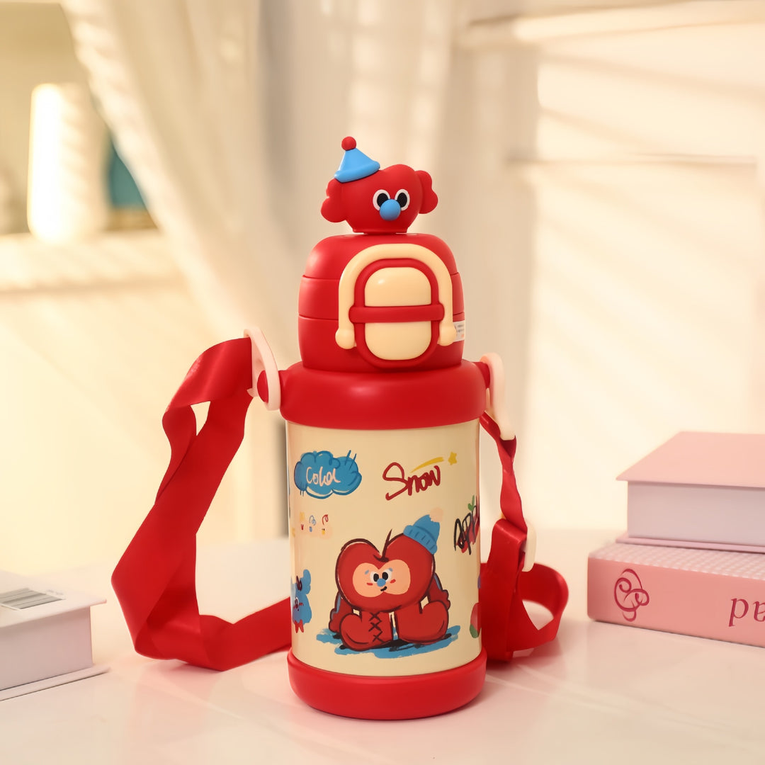 Women's insulated drinking bottle with practical carrying strap and cheerful character design Kalsten