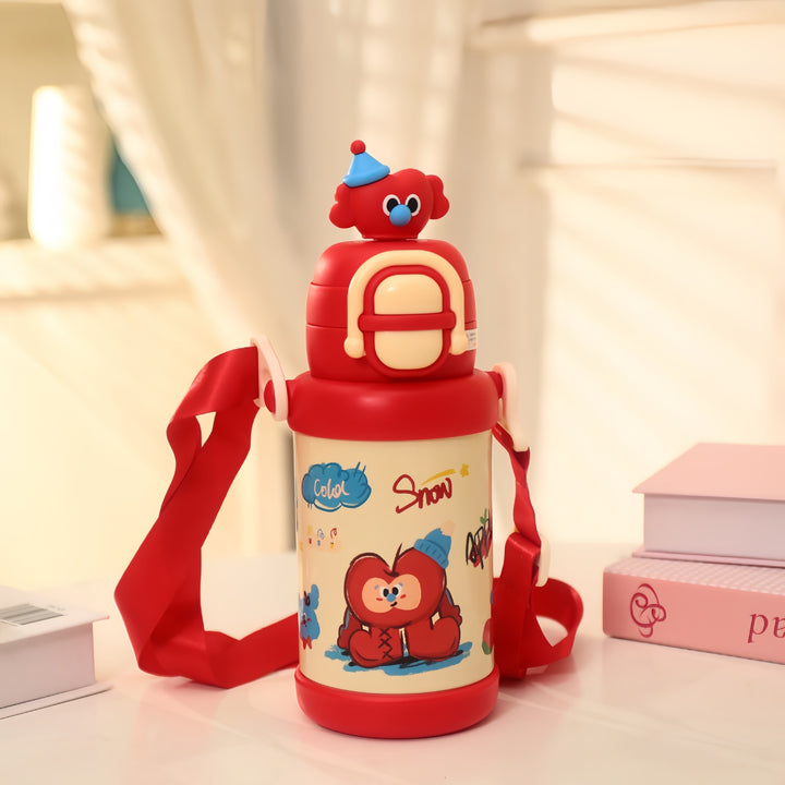 Women's insulated drinking bottle with practical carrying strap and cheerful character design Kalsten