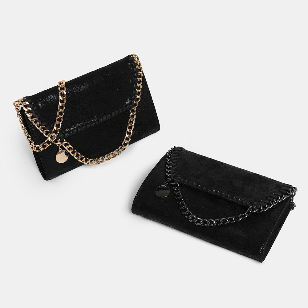 Chic Suede Crossbody Handbag with Gold Chain