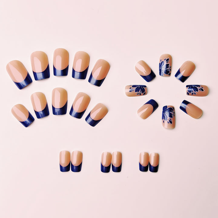 Artificial nails with blooming flower design and elegant French tip Kalsten