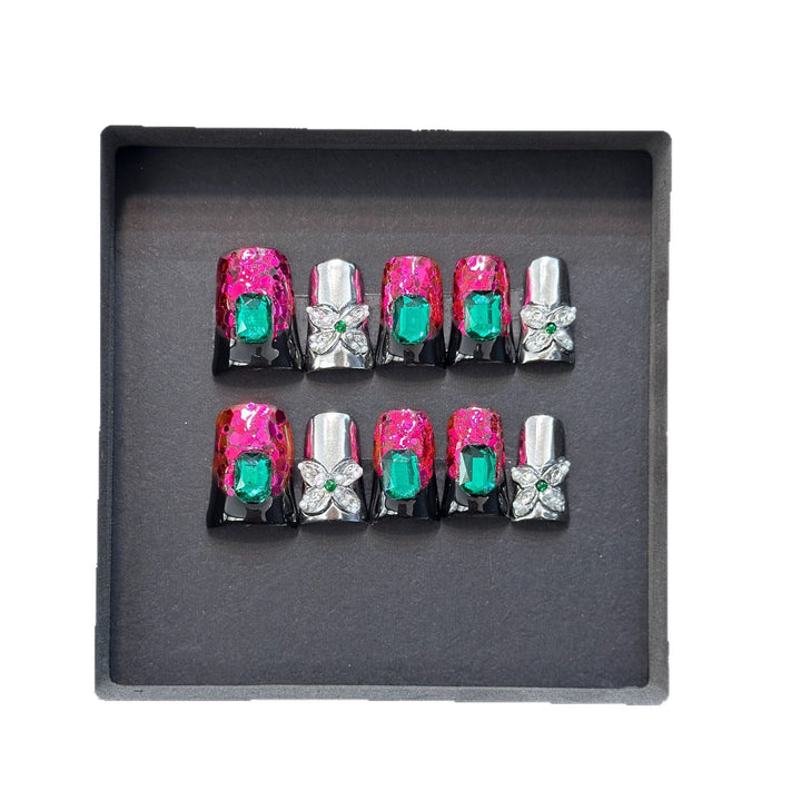 Glamorous Press-On Nail Design with Jewel Accents Kalsten