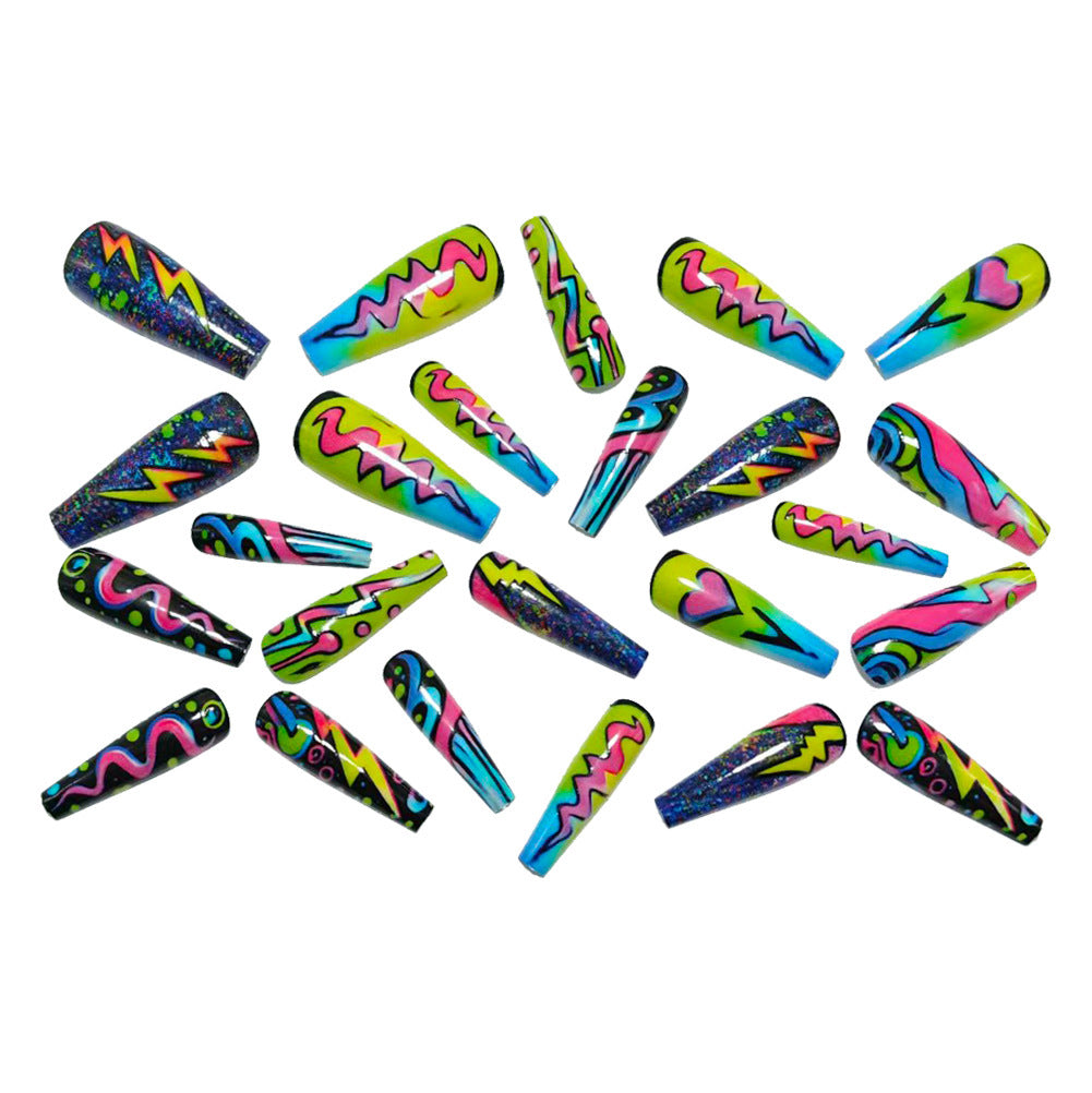 Creative artificial nails with vibrant neon design Kalsten