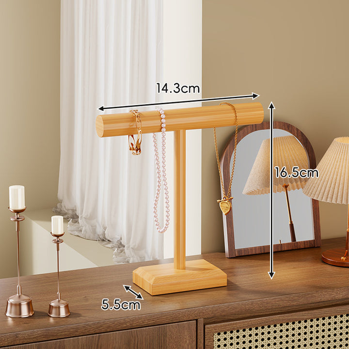 Solid Wood Single-Post T-Bar Jewelry Display Stand for Necklaces and Bracelets