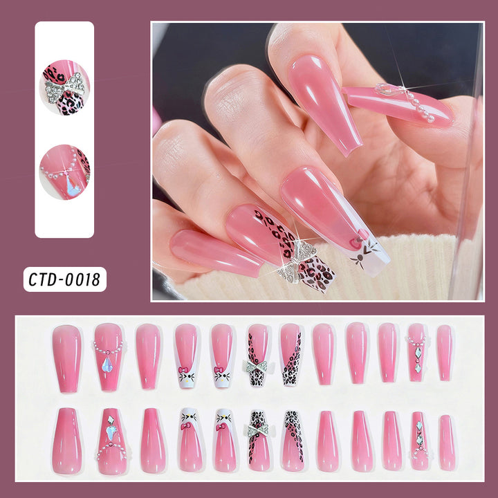 Elegant Full Cover Press-On Nail Tips with Decorative Elements