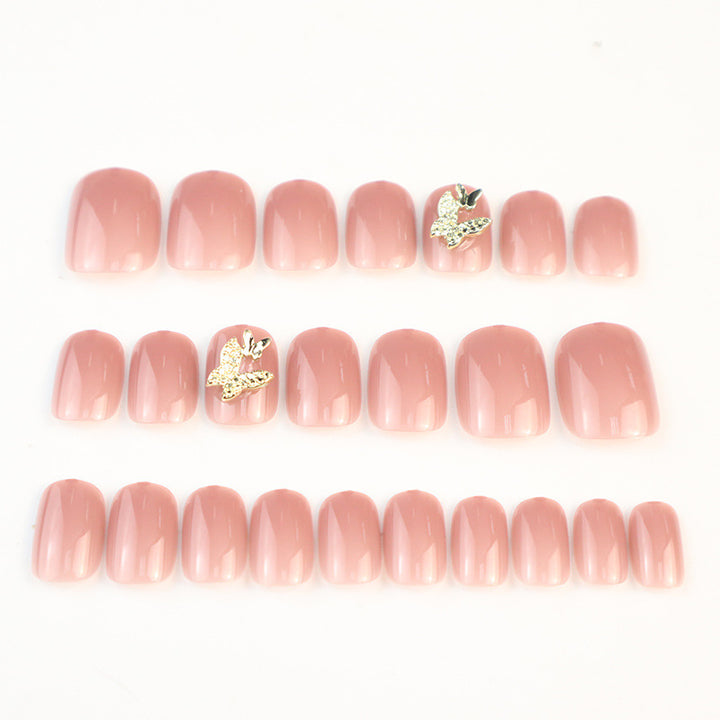 Elegant Press-On Nail Set with Butterfly Accents