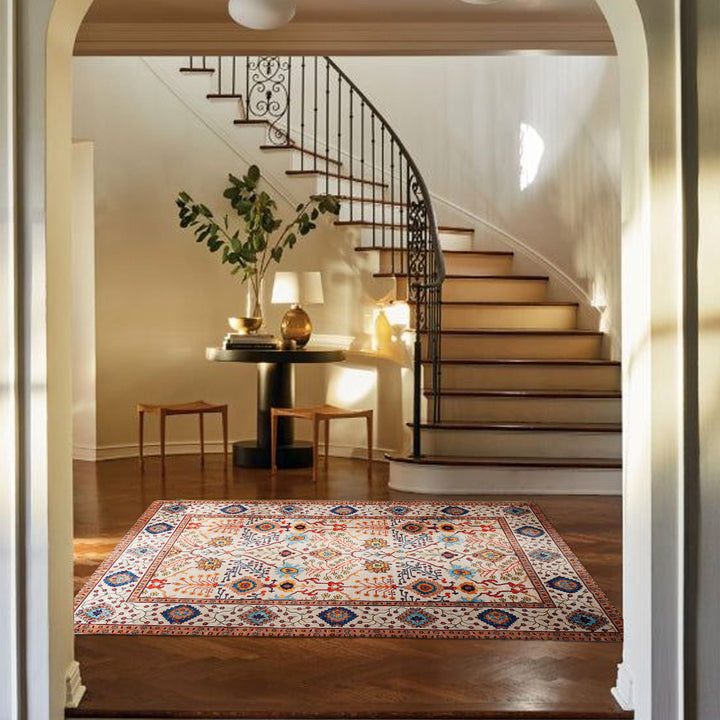 Living room rug in oriental suzani style with fine border Kalsten