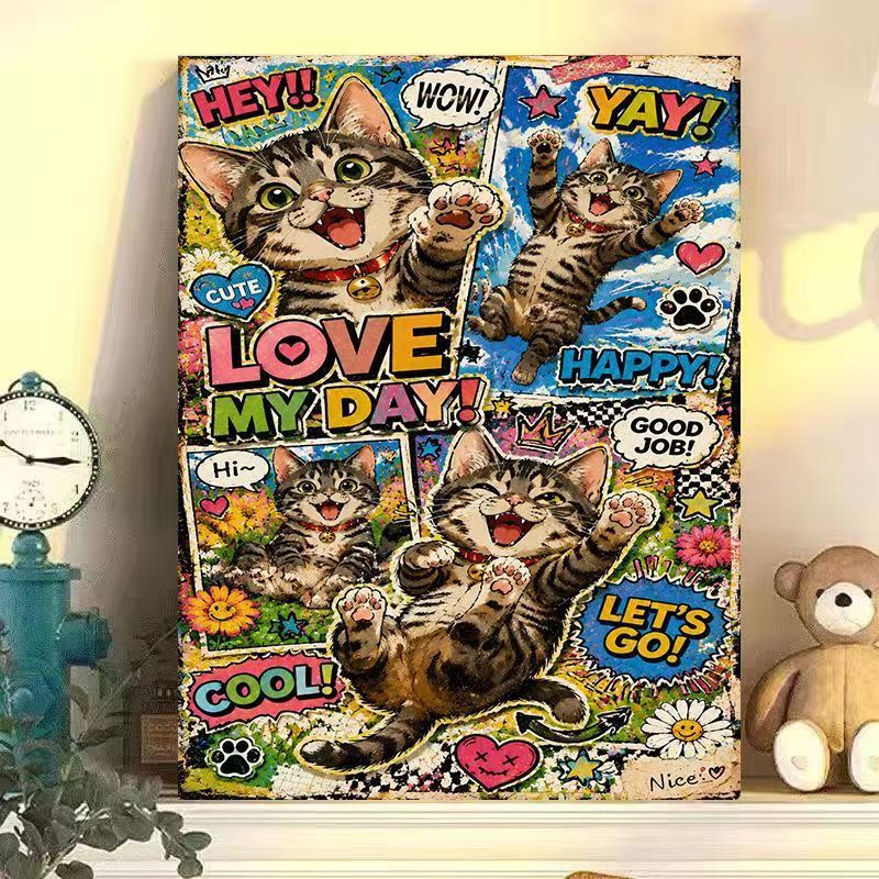 Playful Cat-Themed Wall Art Print Kalsten