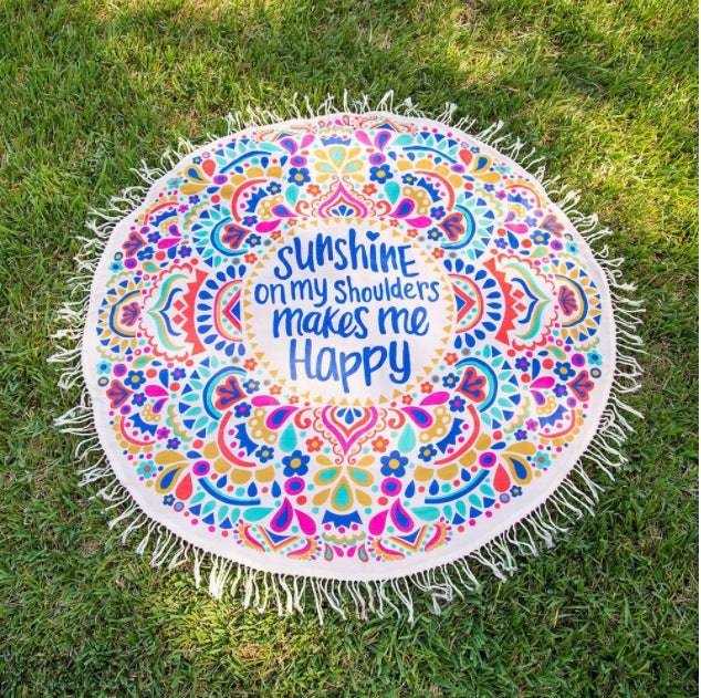 Unisex round beach blanket with colorful mandala design Kalsten