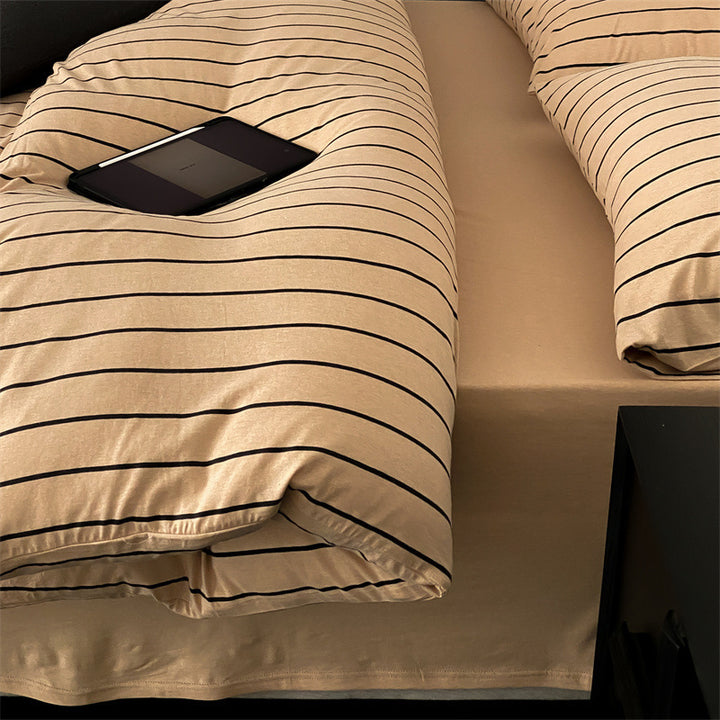 Striped Duvet cover set made of cotton percale with a light quilted look
