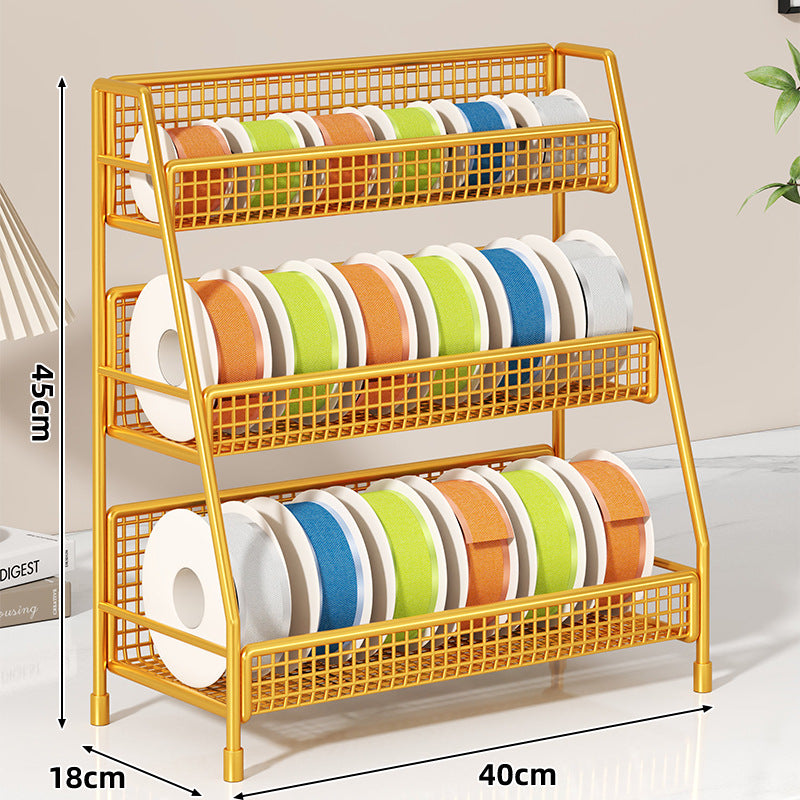 Four-Tier Angled Wire Mesh Roll Organizer Stand for Tape Ribbon and Craft Spools