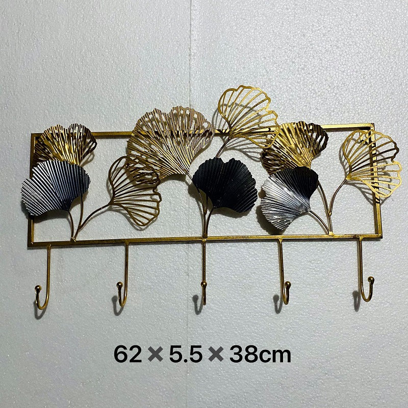 Decorative Metal Wall Hook Rack with Ginkgo Leaf Design Kalsten