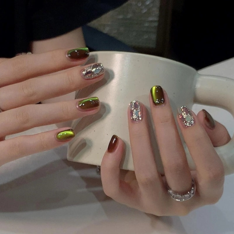 Iridescent Nail Art Extensions with Glitter Accents