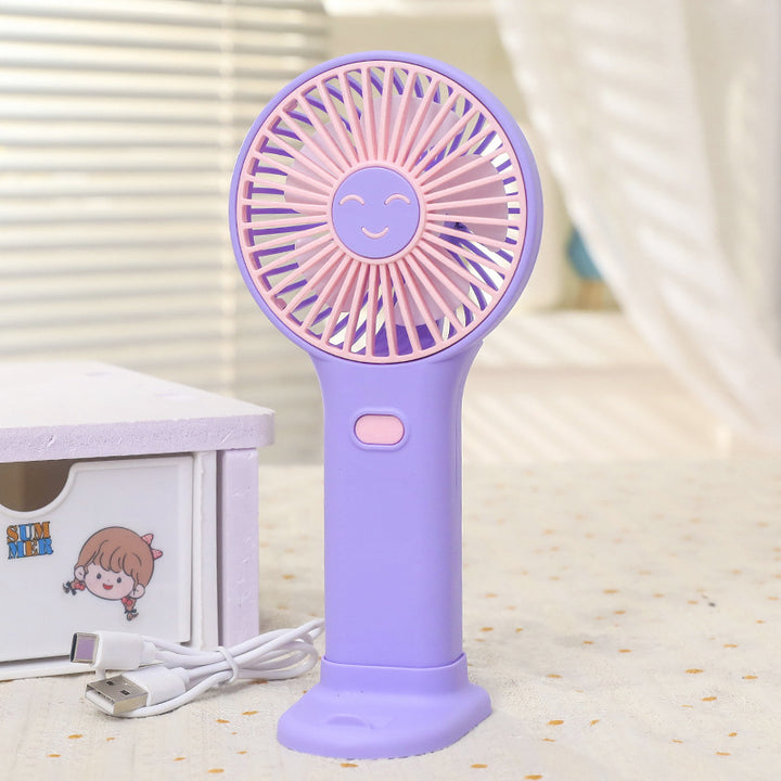 Ladies Portable Hand Fan with Smiling Face and USB Charging Function Kalsten