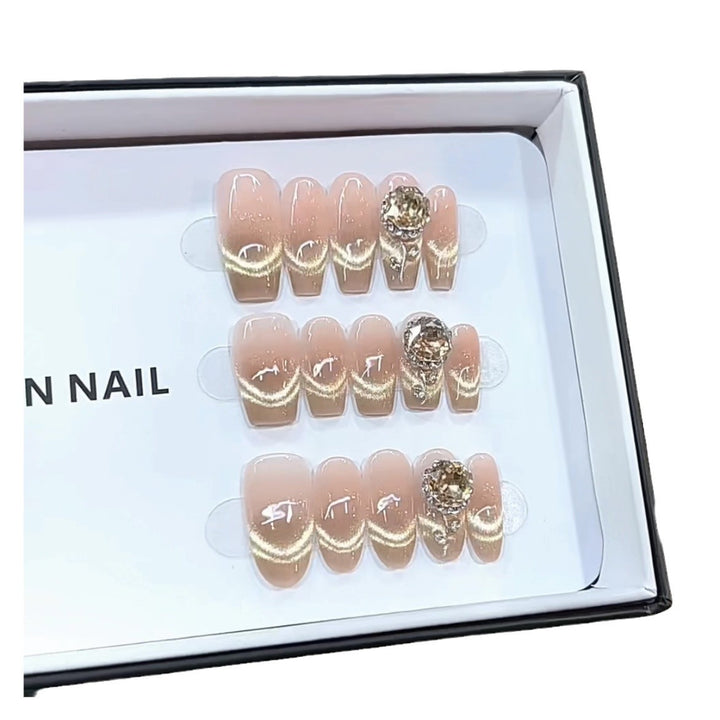 Elegant Press-On Nail Set with Decorative Gold Accents Kalsten