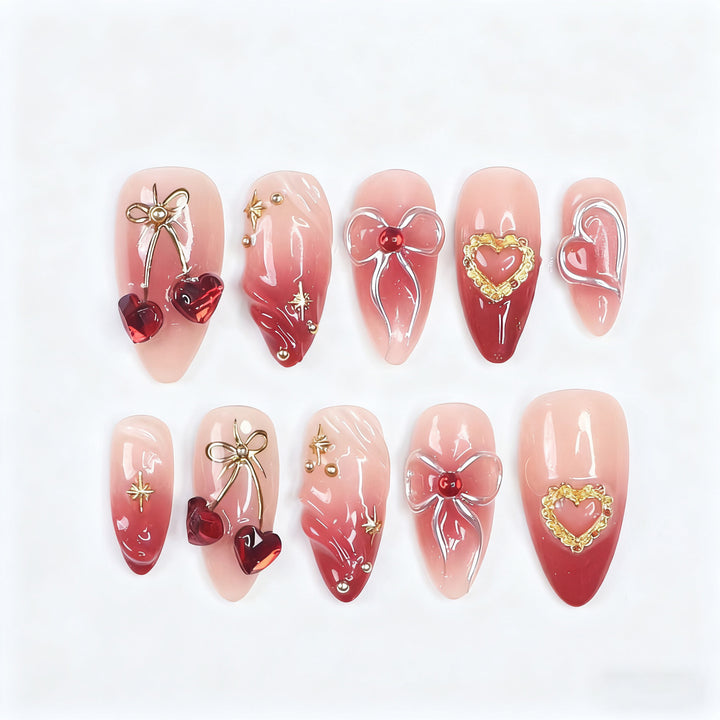 Romantic Heart-Themed Press-On Nail Art Set