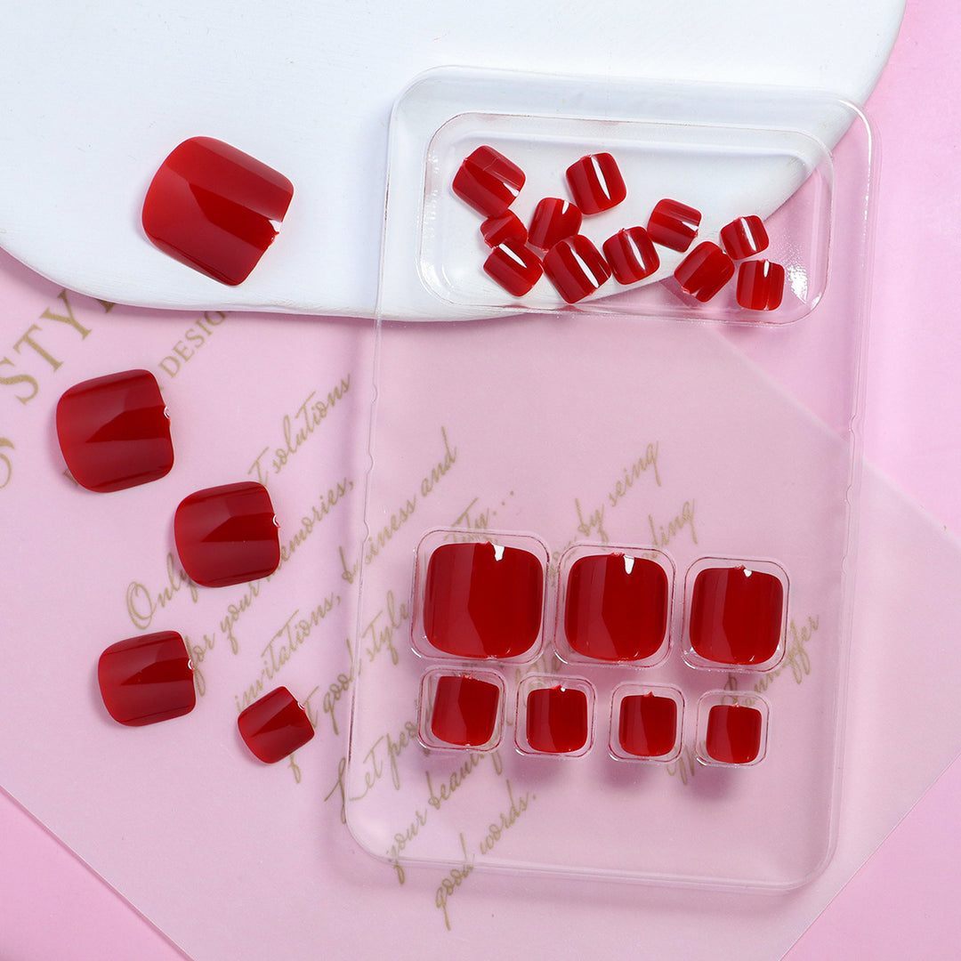 Glossy Red Press-On Toenails Kalsten