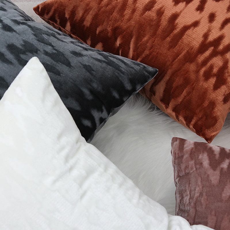 Plush Textured Velvet Square Throw Pillow Covers with Embossed Animal-Effect Jacquard