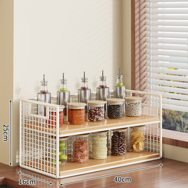 Compact Two-Tier Metal Grid Countertop Spice and Pantry Jar Organizer