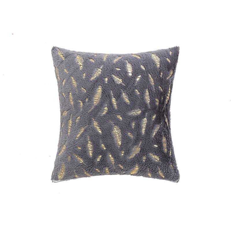 Square Plush Decorative Cushion with Metallic Feather Accent and Removable Cover