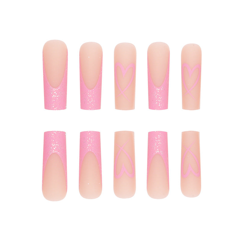 Glittery Heart-Design Long Press-On Nails Kalsten