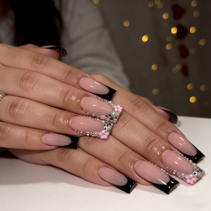 Elegant Stiletto Press-On Nail Art with Rhinestone Accents Kalsten