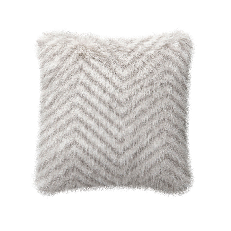 Rectangular faux fur decorative cushion with wavy plush surface