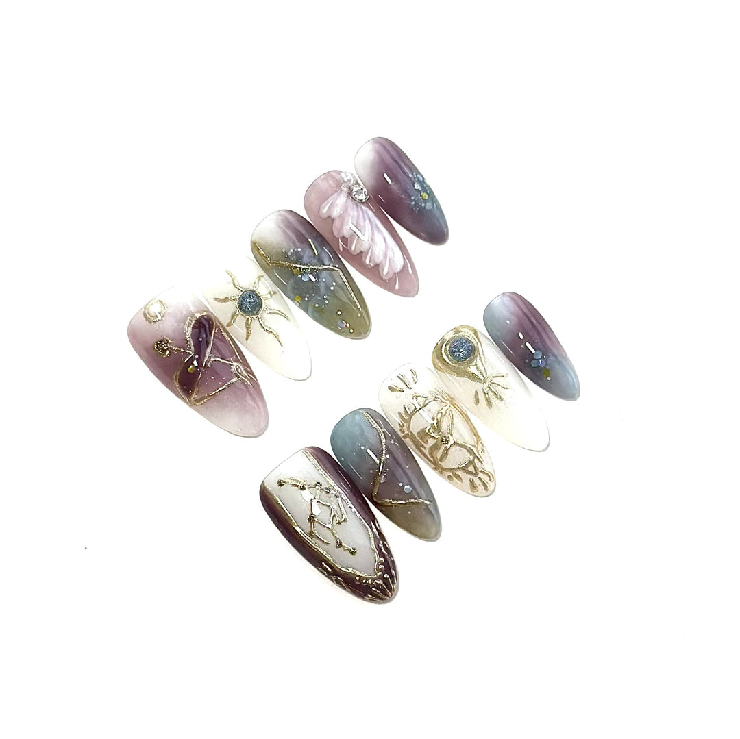 Celestial-Inspired Artful Press-On Nails