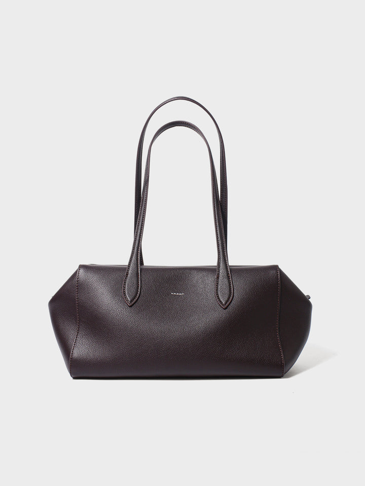 Structured Pebbled Leather Shoulder Tote with Extended Double Handles