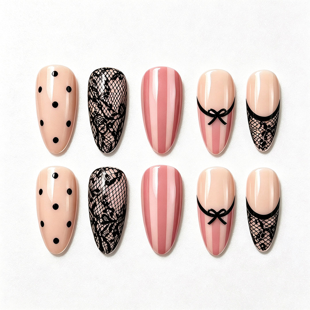 Elegant Lace-Inspired Press-On Nail Set Kalsten