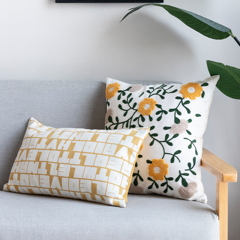 Rectangular decorative lumbar pillow with typographic jacquard pattern Kalsten