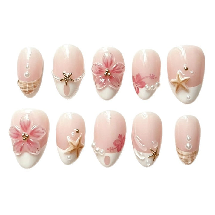Artificial nail set with maritime details and floral accents Kalsten