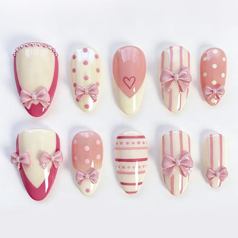 Artificial nail set with romantic bow and heart motifs Kalsten