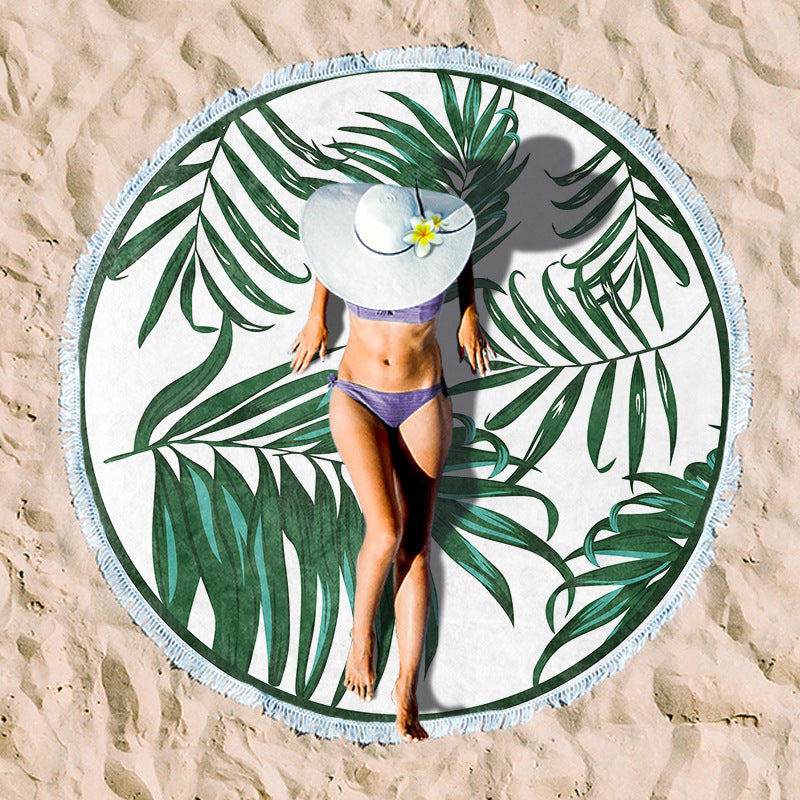 Round beach towel with tropical palm pattern Kalsten