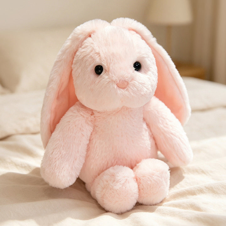 Plush Sitting Bunny Comforter Toy with Dropped Ears Ultra-Soft Faux-Fur and Bean-Fill Base Kalsten